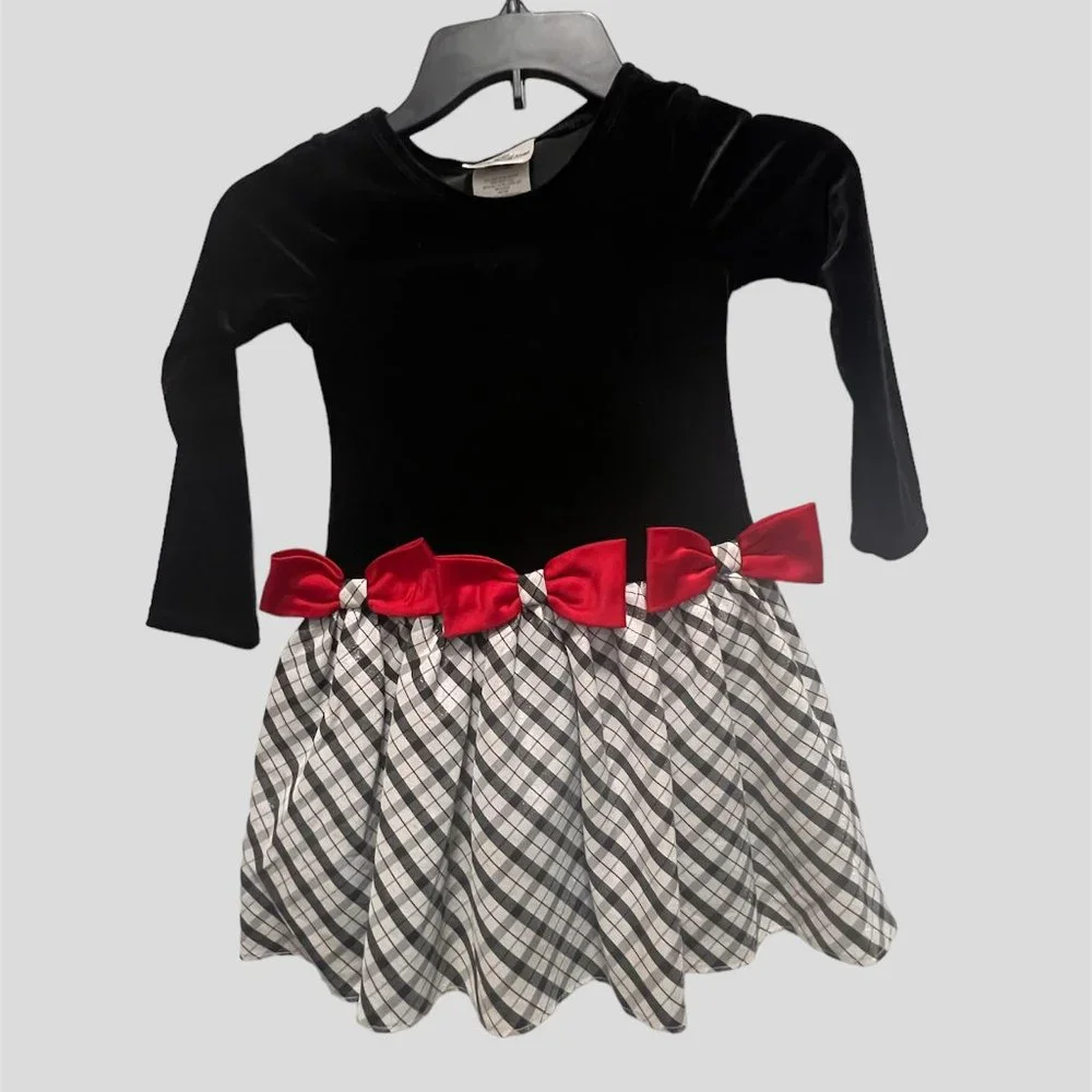 Rare Editions Size 4T long sleeve black velour plaid dress